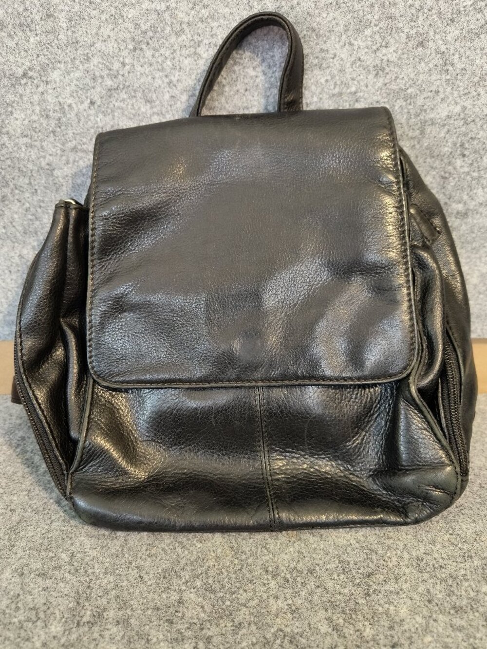 Sonoma Genuine Leather Backpack Purse Black Multi Pocket Adjustable Straps